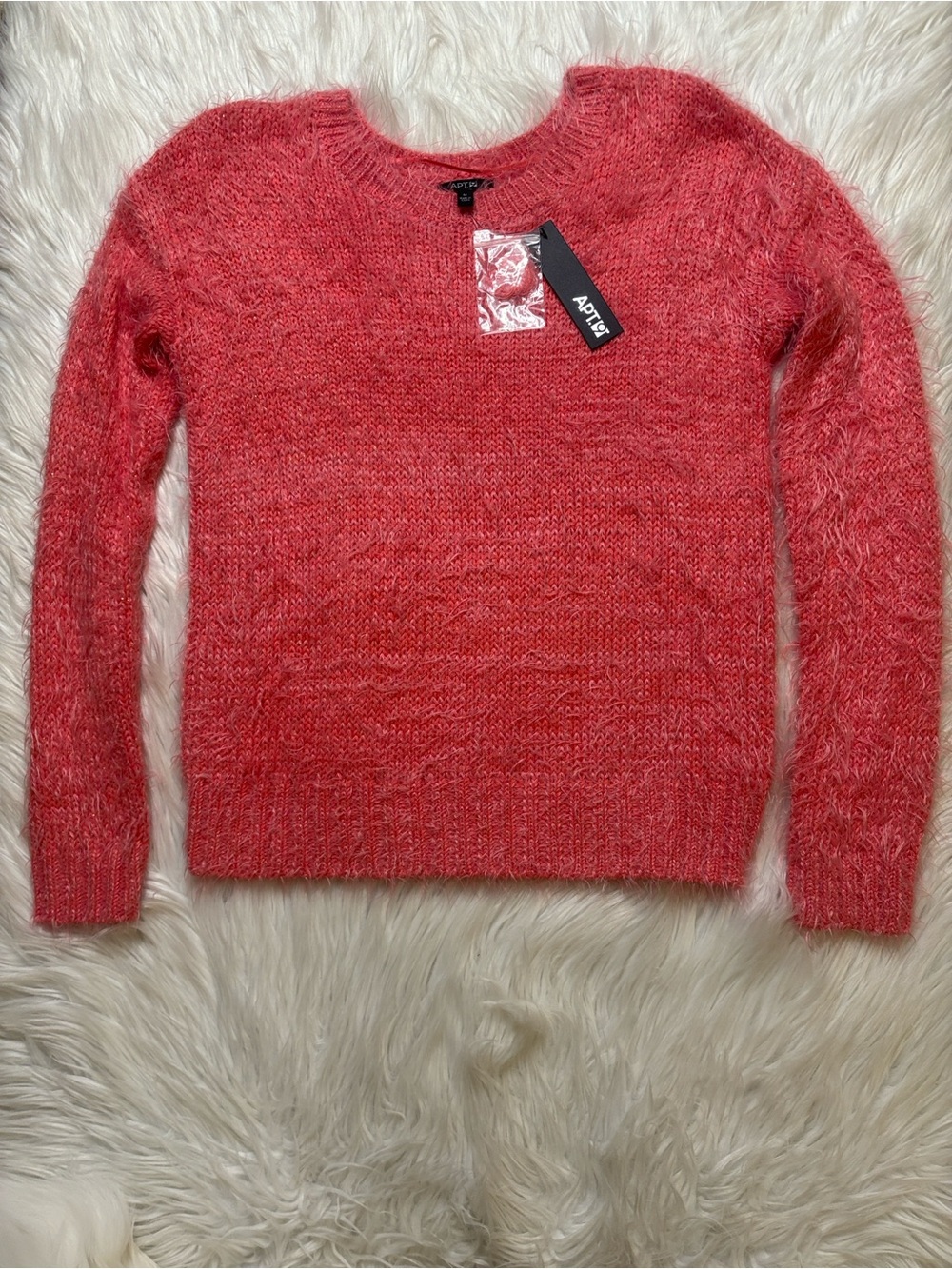 Apt. 9 Coral-Pink Fuzzy Crewneck Sweater, NWT, Size Medium
